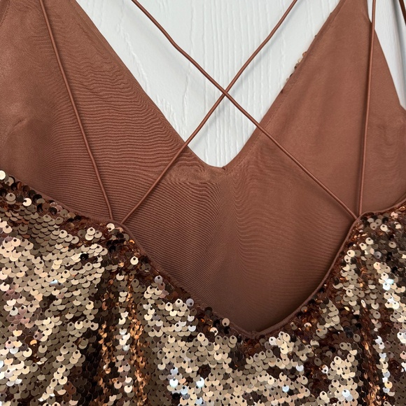 Asos Metallic Copper Sequin Mini Shift Dress size 6 - Picture 7 of 8